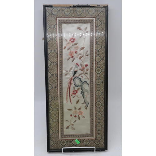 125 - Framed Oriental picture together with a silk embroidered panel