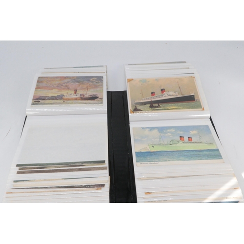 7 - Album of approx 100+ shipping interest postcards White Star Line, Cunard, and many others