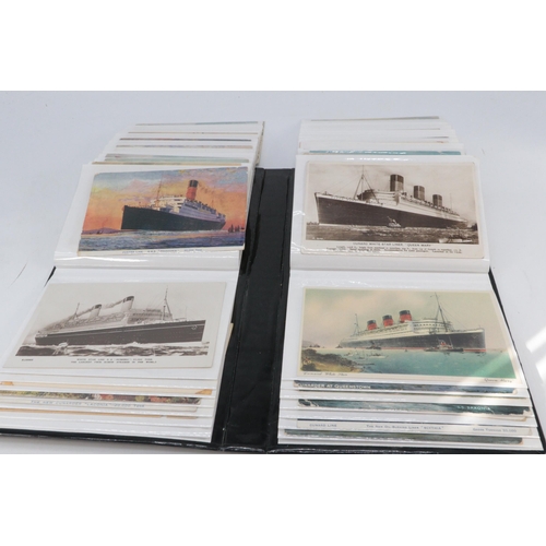 7 - Album of approx 100+ shipping interest postcards White Star Line, Cunard, and many others