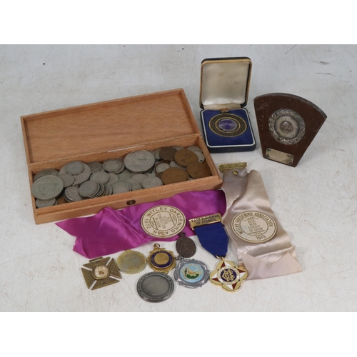 20 - Selection of vintage mainly GB coins with sporting and other medallions