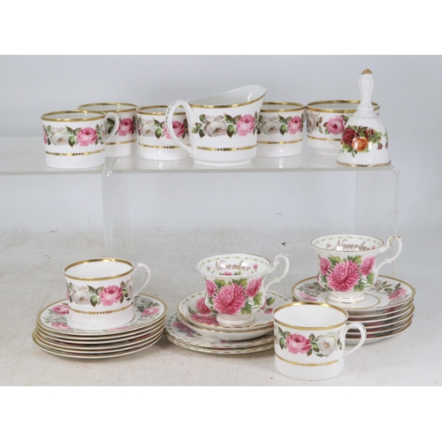 64 - Royal Worcester Royal Garden pattern tea cups and saucers (6) together with Royal Albert November cu... 