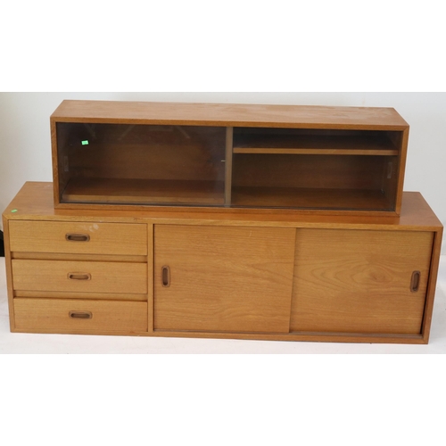 101 - Tapley? midcentury wall unit with three drawers and two sliding cupboards together with similar two ... 