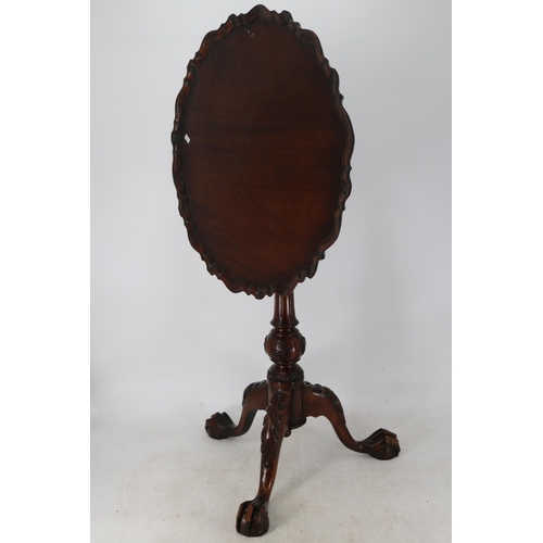 157 - Tilt top occasional table with pie crust edges, bird cage base and ball and claw feet measures appro... 