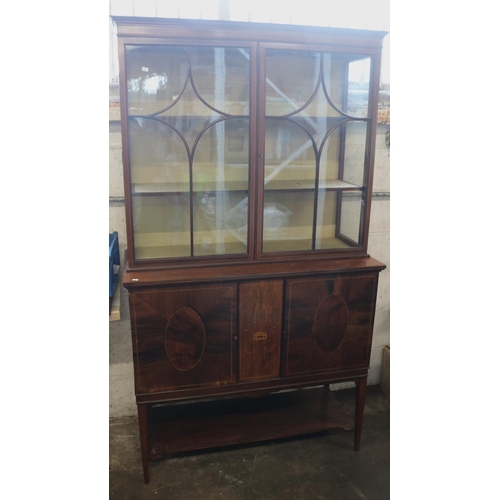 281 - Edwardian display cabinet over cupboards with keys measures approx. 107cm w x 46cm d x 187cm h