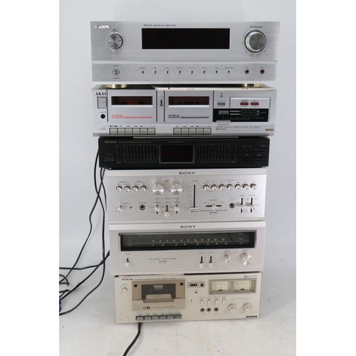 Hitachi tape deck, Sony ST-5150 tuner, Sony integrated amp TA-1150, Optimus  Graffic equalizer, Akai