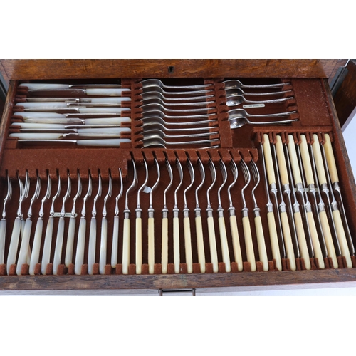 367 - Mappin and Webb cutlery set in distressed case (additional wheels added to bottom) no key together w... 