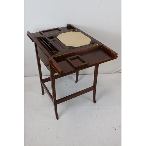 164 - Edwardian mahogany side table with lift up top, revealing a writing desk. measures approx. W43cm x D... 