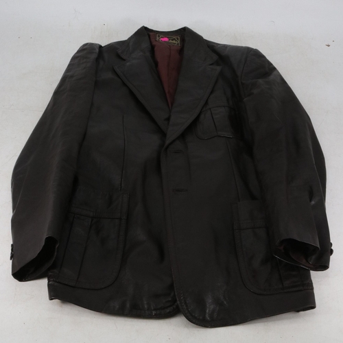 270 - Harrison Peters leather jacket in black together with a vintage brown leather jacket size 46 and a v... 