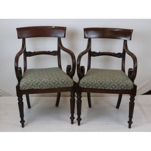 286 - Pair antique elbow chairs, two stick back chairs and two balloon back chairs