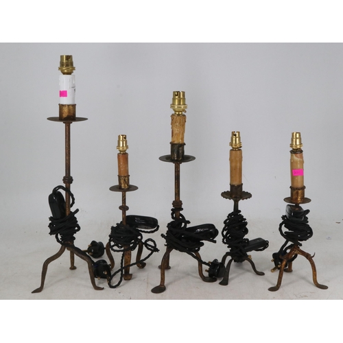 300 - Five graduated candlestick lamps together with four framed maps Essex, Beaulieu River, Portsmouth an... 