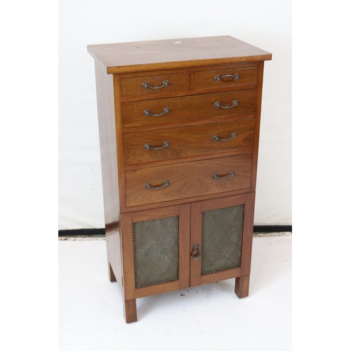 38 - Chest of drawers over cupboard base with gauze doors together with Cabinet with three drawers and ga... 