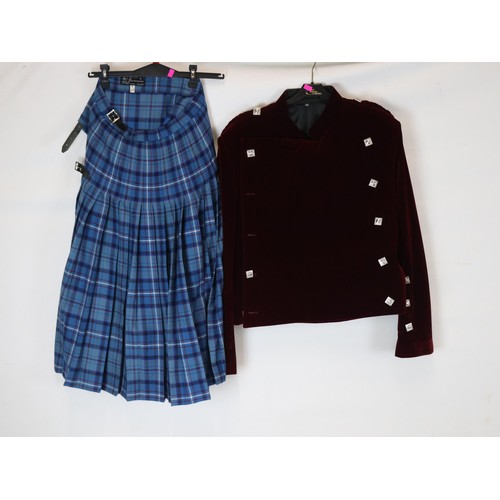 290 - RAF pipe majors dress jacket and bonnet together with highland pipers kilts, jackets etc