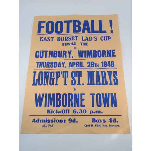 2 - Local interest vintage poster advertising a Football match between Longfleet St Marys and Wimborne T... 