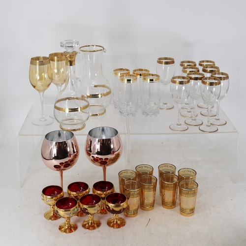 312 - Selection of gold rimmed glassware together with other glassware