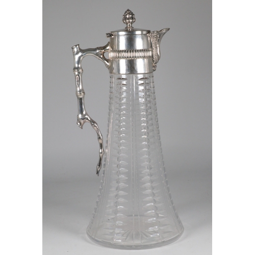 1 - Mappin and Webb claret jug, silver plated top and handle on glass body.