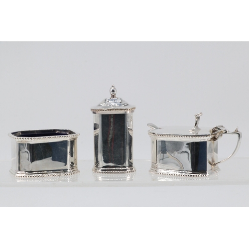 15 - A silver hallmarked cruet set with blue glass liners.
(approx. weight 324g - without liners)