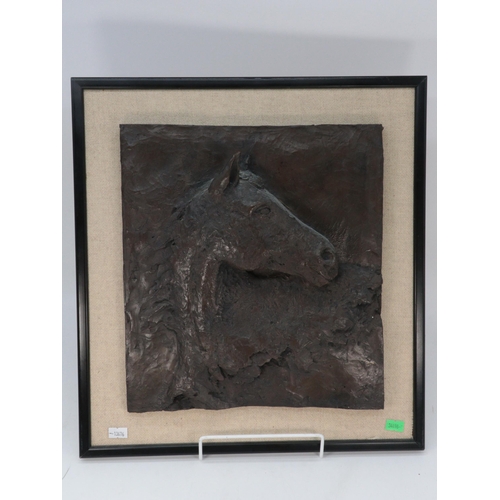 340 - Bronze effect resin/plaster wall structure of a horse bust