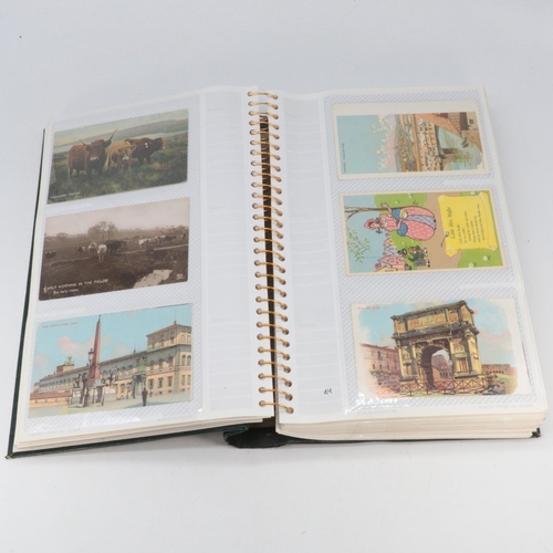 345 - Postcard album featuring vintage and later mainly printed and some real photo postcards, noted portr... 