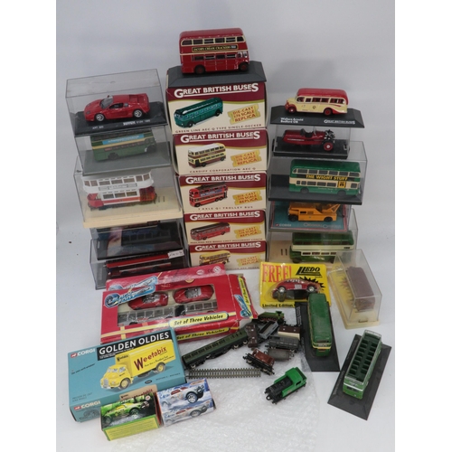 583 - Atlas edition boxed Great British Buses together with other boxed buses, trams diecast etc