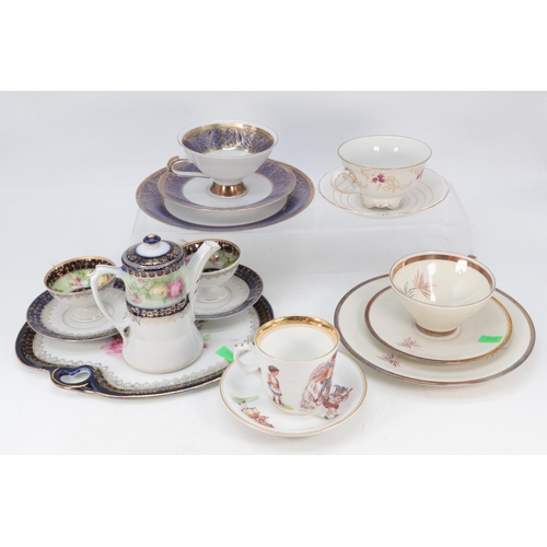 580 - A selection of continental porcelain tea items to include tea for two on tray, German porcelain etc