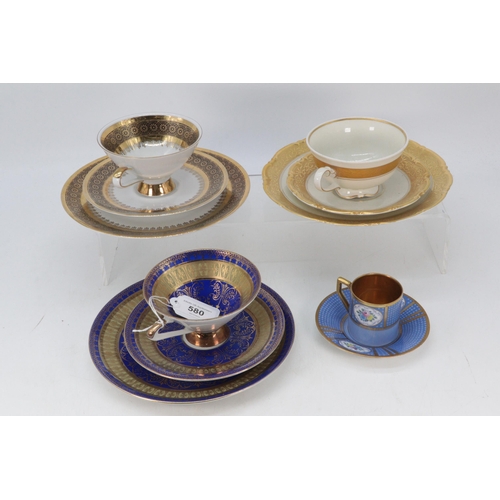 580 - A selection of continental porcelain tea items to include tea for two on tray, German porcelain etc