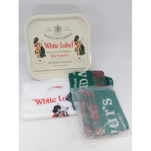 582 - Carton of Dewars promotional items to include beer mats, glasses, drip mats, trays with two red bus ... 