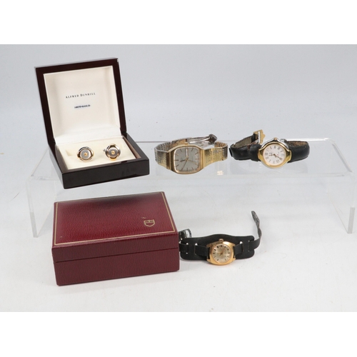 763 - A vintage tudor wristwatch box, together with Rotary wristwatch, Dunhill Millennium wristwatch (stra... 