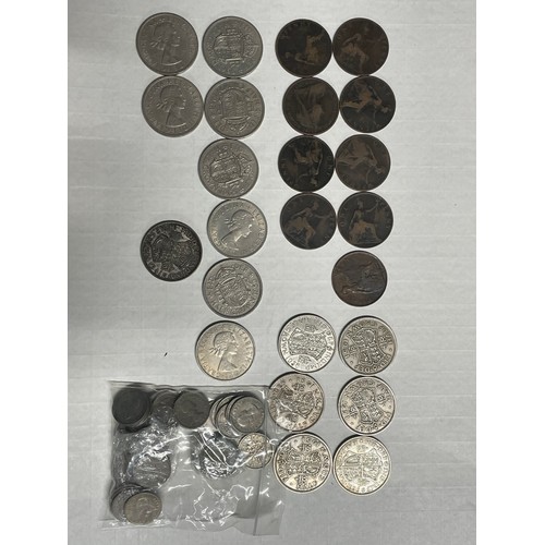 44 - Several tins of assorted GB and other coins to include Victorian Penny's, 1888 worn double florin, s... 