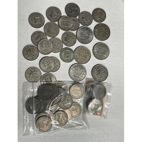 44 - Several tins of assorted GB and other coins to include Victorian Penny's, 1888 worn double florin, s... 