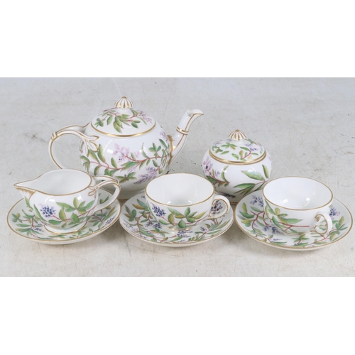 49 - Royal Crown Derby tea for two set to include teapot (note damage to spout) three saucers - one damag... 