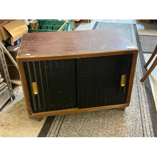 117 - A mid century tambour-fronted record cabinet measuring approx. 61w x 38d x 44cmh