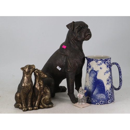 194 - Model of boxer together with kissing cats, kitten and a David Waters cat jug