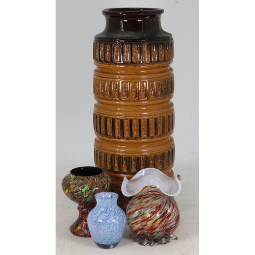 201 - West German vase together with three art glass vases one Spatter pattern Czechoslovakia