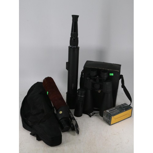 175 - A greenkat D=60mm spotter, together with a zoom focus, star scope, and a pair of binoculars