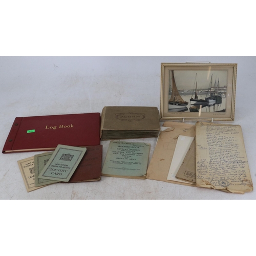 275 - Assorted ephemera to include soldiers service and pay book, release book, photographs, album, record... 