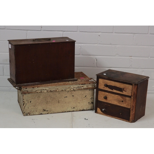 376 - A painted cash box together with a wooden projector case, cigarette dispenser, a cedar lined plated ... 