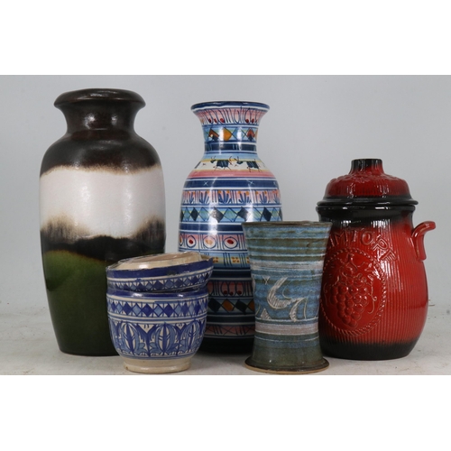 374 - A 38cm tall West German pot, a Rumtopf jar, both by Scheurich-Keramik, together with other ceramic v... 