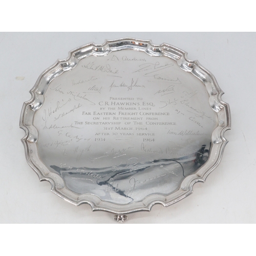 24 - Silver hallmarked salver approx 850g, engraved