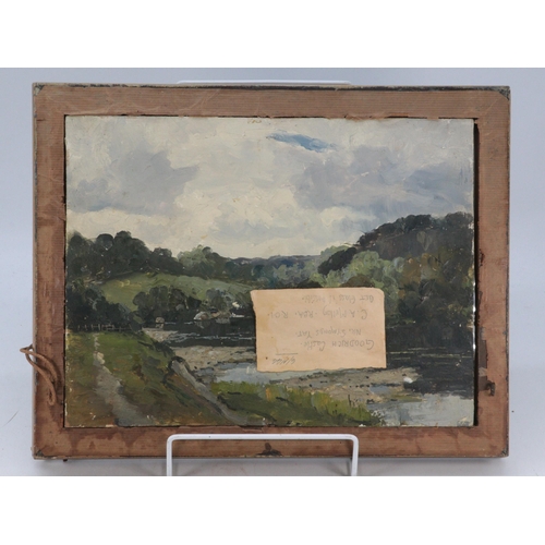 121 - CA Mellon (1876-1955) oil painting on board of Goodrich castle signed side and the reverse has an un... 