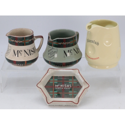 617 - A Wade Macnish Whiskies jug together with Dunn Bennett and Co Burslem Mcnish Doctors Special ashtray... 