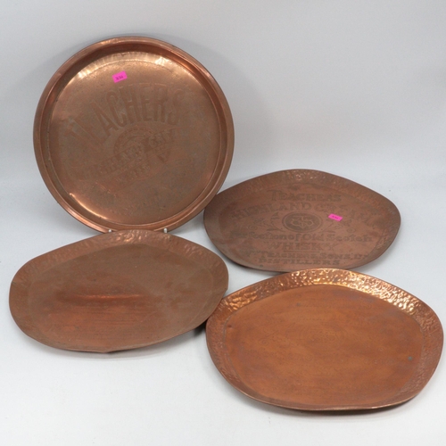 618 - Two copper Johnnie Walker copper trays and a players please tray