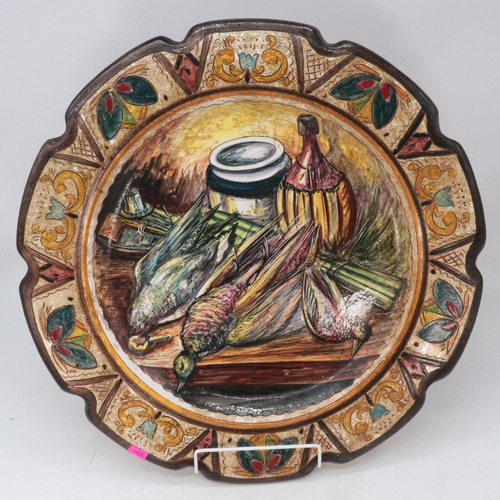 651 - Large Italian? hand painted platter approx. 50cm diameter, marked to underside Falcon Vieiri