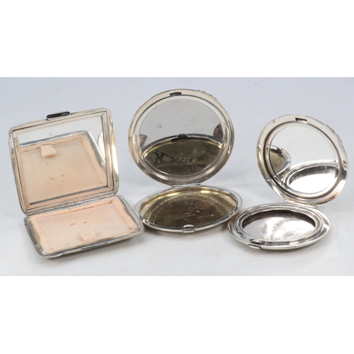 20 - Three silver 1930/40s compacts (total weight approx. 200g)