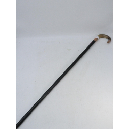 308 - Walking cane with horn handle and 9ct gold collar and handle end