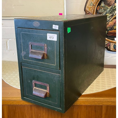 672 - A vintage art metal two drawer metal filing cabinet