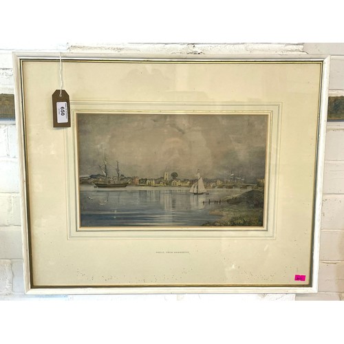 650 - A framed lithograph, Poole from Hamworthy by Henry Burn, picture measures approx. 36cm x 22cm