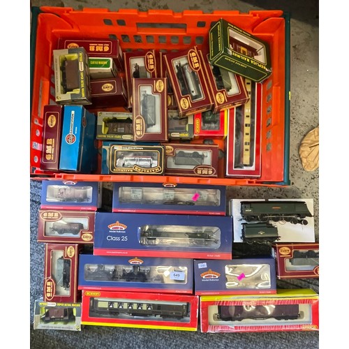 649 - Selection of Hornby boxed carriages together with wagons and a selection of Bachmann engines