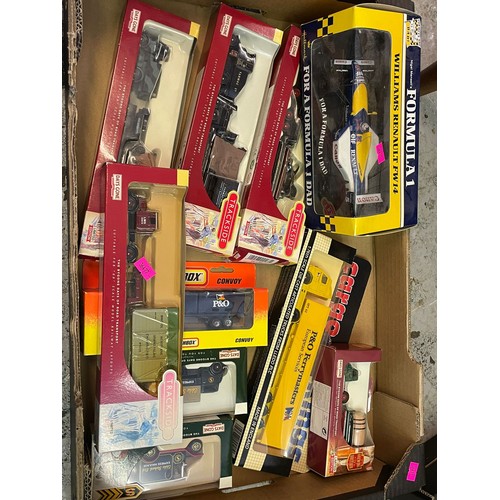 620 - Four boxed trackside models, two Eddie stobart vehicles, Cargo King P&O ferry Lorry etc