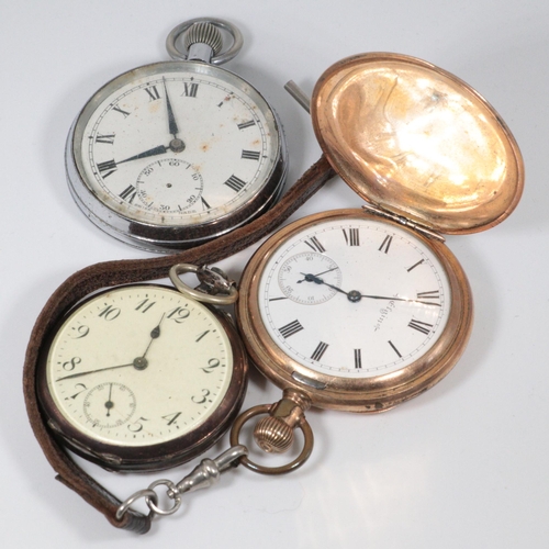 186 - A Elgin gold plated full hunter pocket watch, together with, continental 800 grade pocket watch and ... 