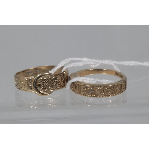 246 - A 9ct gold true love signet ring, together with a 9ct gold buckle ring (approx. 4.8g weight)